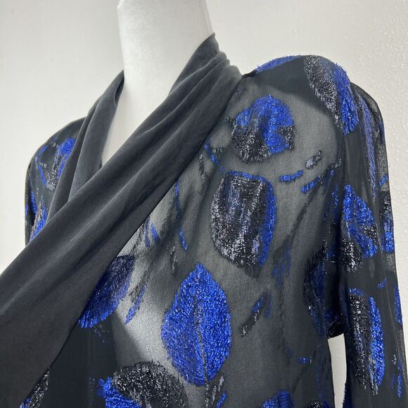 Vintage Lisa & Scott Blazer Women 4 Black Blue Metallic Open Front Party Outer - Picture 9 of 15